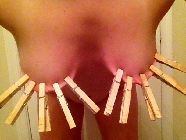solo-bdsm:  self play with clothes pins 