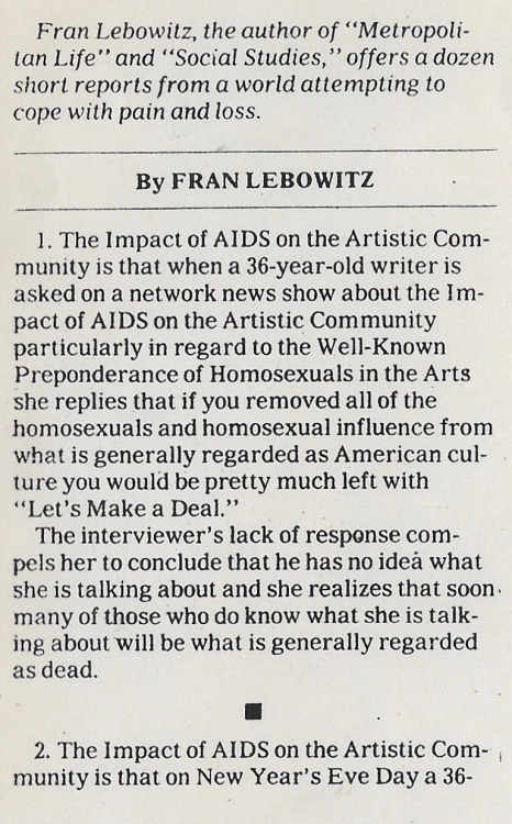 notquitelostnotquitefound: sgeoffa:The Impact of Aids on the Artistic Community September 13, 1987