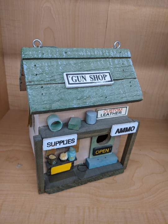 Porn photo shiftythrifting:  Gun shop bird house.