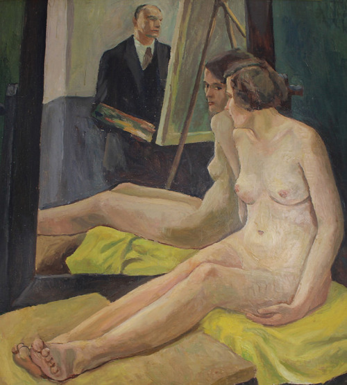 Rudolf Riege, Der Maler und sein Modell vor einem Spiegel, 1920er Jahre