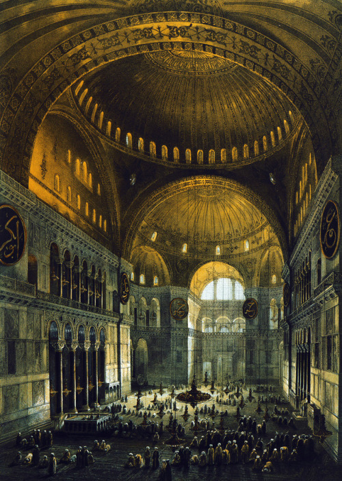 speciesbarocus:Views of the central nave of Hagia Sophia, Istanbul..Gaspare Fossati & Giuseppe F