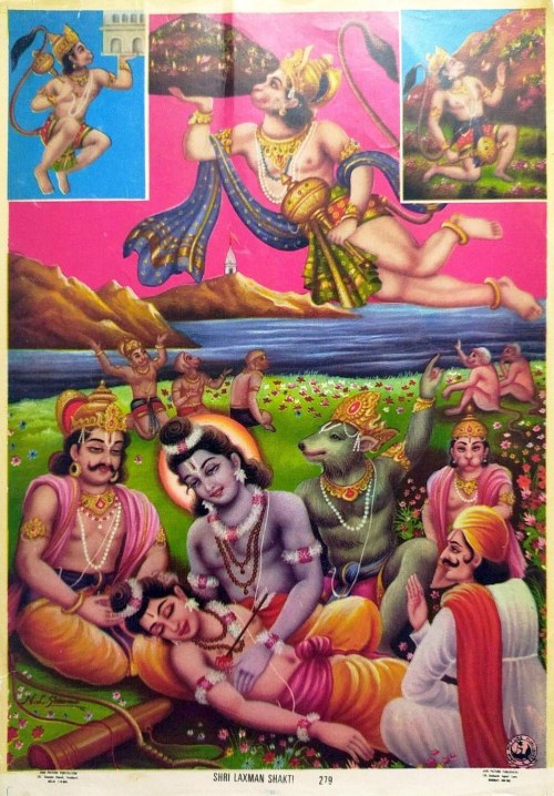 Shri Laxman Shakti Shri Hanuman Carrying the Mountain to Get the Sanjivani Buti For Reviving Lakshma