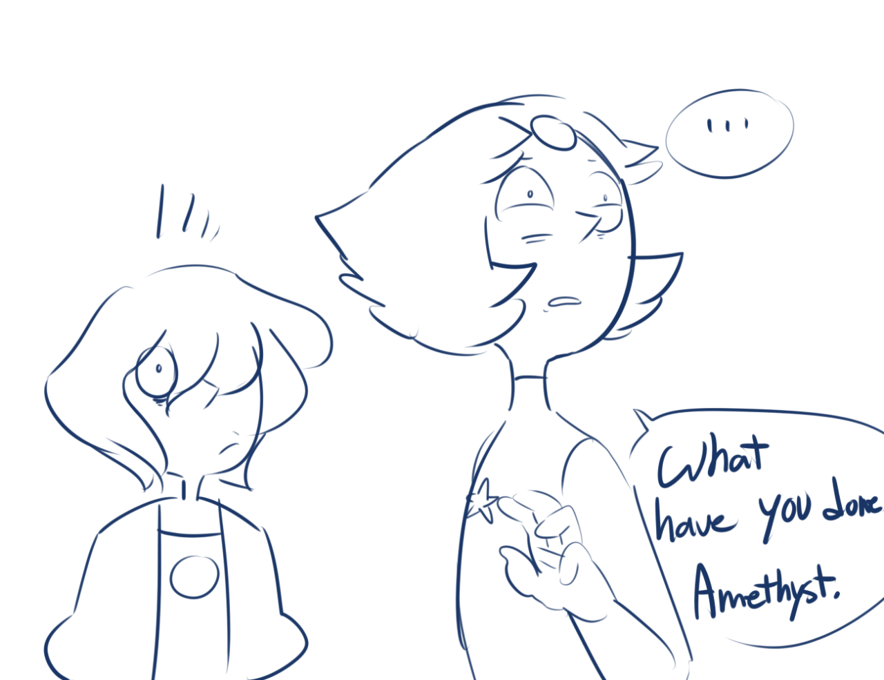 purplange:  blue pearl and yellow pearl wearing normal cloths like 