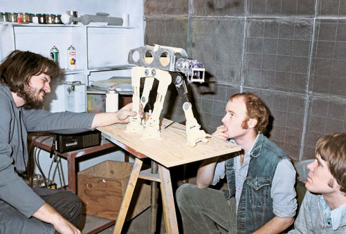 gameraboy:Stop-motion animators Jon Berg, Phil Tippett, and Joe Johnston building an imperial walker