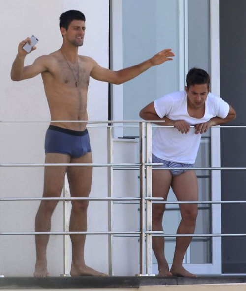 famousmaleexposed:  Novak Djokovic bulging in undies!Follow me for more Naked Male Celebs!http://famousmaleexposed.tumblr.com/