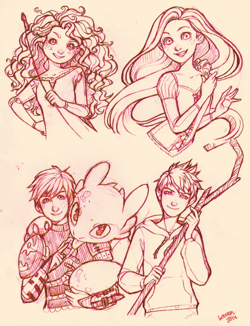 kitkaloid:

Lines for some AX buttons woahowoho #fanart#hiccup#jack frost#merida#rapunzel