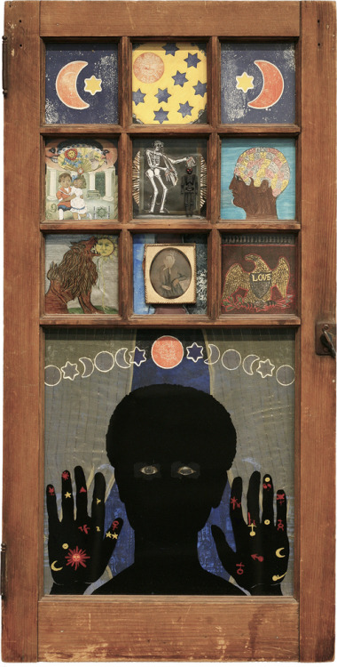 Betye SaarBlack Girl’s WindowWooden window frame with painted plaster paper, lenticular print,