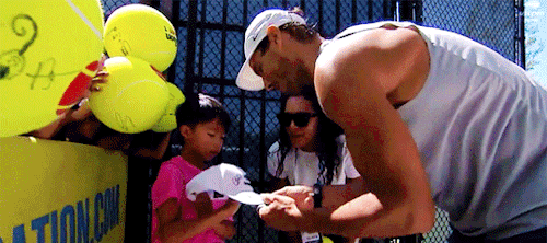 Rafael Nadal Comforts A Crying Child At A U.S. Open Fan Signing