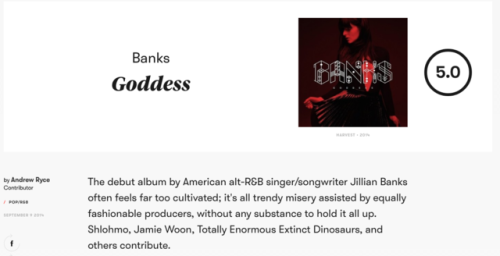 isitbetterthanemotion: Is it better than E•MO•TION?: Banks: GoddessPitchfork rating for Ba
