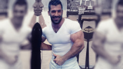 the-swole-strip:  http://the-swole-strip.tumblr.com/  Super sexy looking man, with an awesome smile, and great pecs, arms