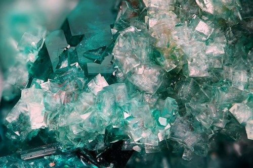 underthescopeminerals:   Minrecordite, Dioptase  Locality:  Tsumeb Mine, Tsumeb, Otjikoto Region, Na