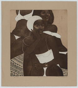 cihuanaba:  Emma Amos | b. 1938 | Black American Sand Tan | ca. 1980 | Etching and aquatint 