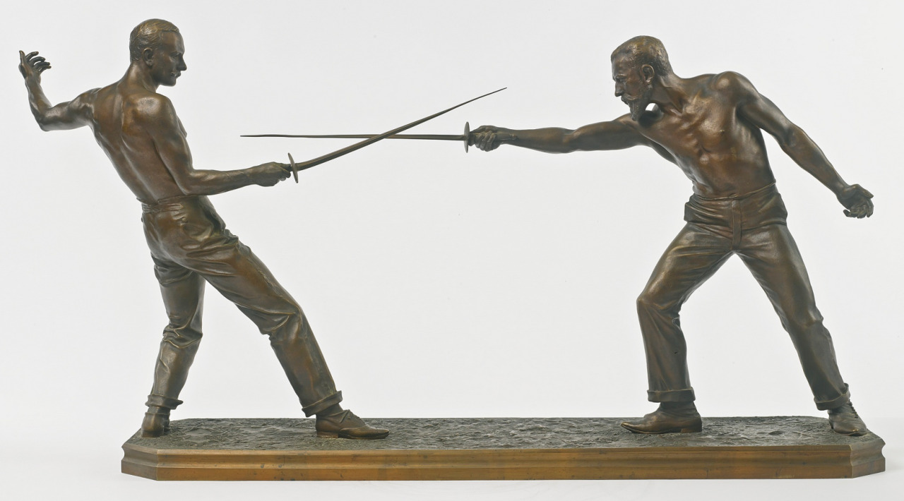 beardbriarandrose:  Nicolas Mayer French, Le Duel, 1887, bronze with brown patina