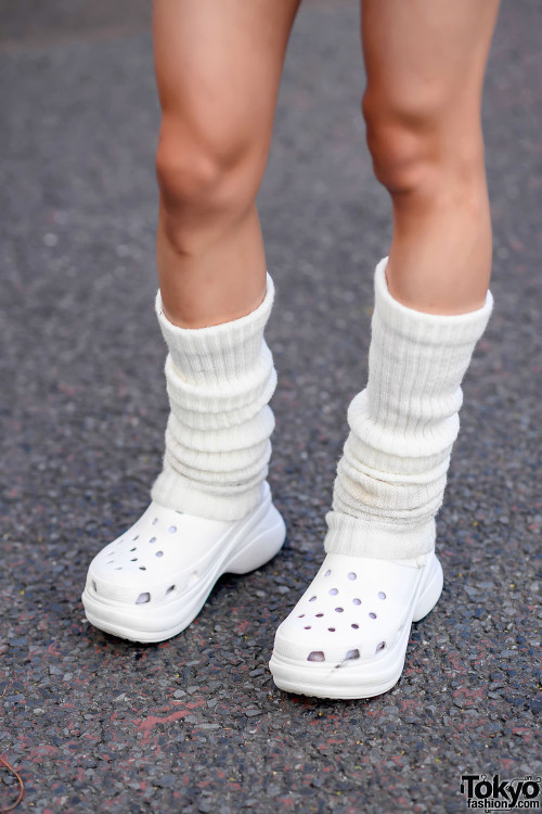 Tokyo-based Vietnamese designer VanCuong on the street in Harajuku wearing a monochrome look with a 