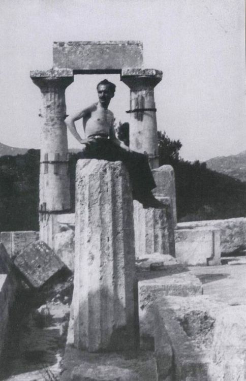 epestrefe:1927 ~ Nikos Kazantzakis at the Temple of Aphaia in Aegina islandNikos Kazantzakis, famous