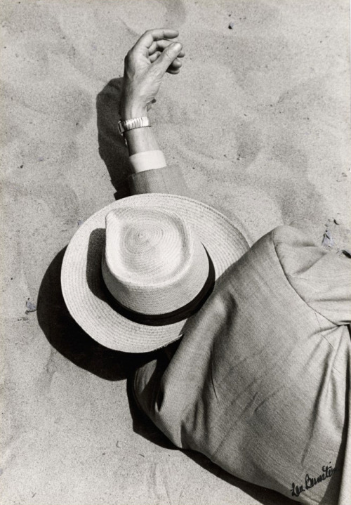 joeinct:Man in Suit with Panama Hat, Sleeping on Beach Photo by Lou Bernstein, 1957