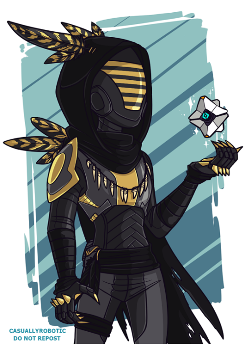 casuallyrobotic: my bladedancer, Dev  I realized I didn’t have a ref of Dev in his canon colors, so I decided to make one. His ghost’s name is just Ghost (which his husband thinks is weird) & he’s probably the chillest hunter you’ll ever