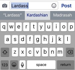 This is what an iPhone thinks you mean when you type &lsquo;lardass&rsquo;. #really #toofunny #damn