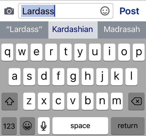 This is what an iPhone thinks you mean when you type ‘lardass’. #really #toofunny #damn