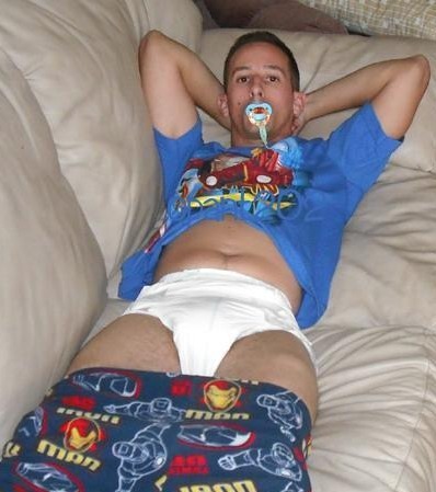 nappiesandchains:  Good boy, your nappy is still dry. Now pull your PJs back up and