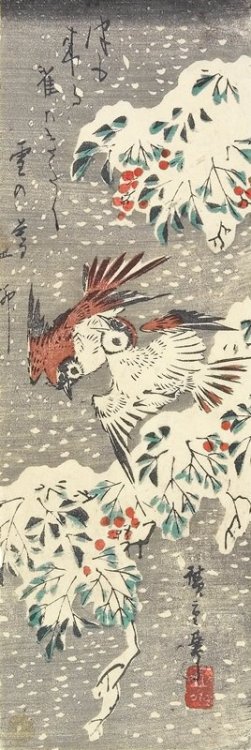 Sparrows and Nandina in Snow, Utagawa Hiroshige, 1830s, Minneapolis Institute of Art: Japanese and K