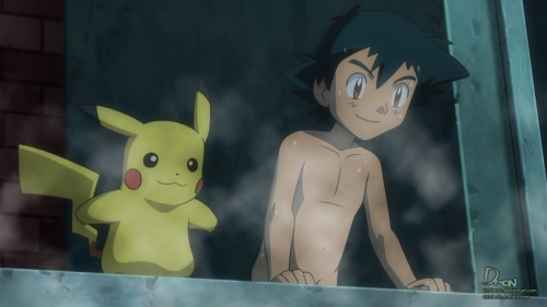 th3dm0n:  Ash Ketchum - Hot Spring 2 Original Artwork (Screenshot) is from the Pokemon X&Y Anime Series, Episode “Master Tower! Mega Shinka no Rekishi!!”, edited by dm0n.© Names & Characters are Copyrighted by Pokémon/Nintendo.No copyright