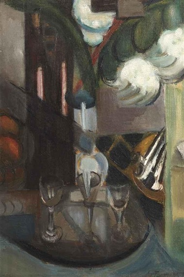 A still life with a carafe and glasses, 1913, Henri Le Fauconnier