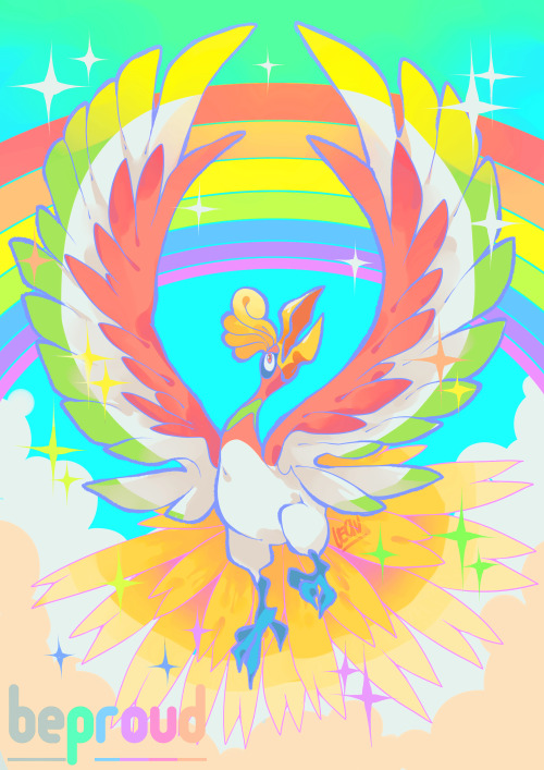 leav-art:In this pride month, what better pokemon to draw than the rainbow pokemon itself, Ho-oh.  h