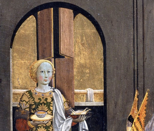 Sano di Pietro - Birth of the Virgin (c. 1437). Details.