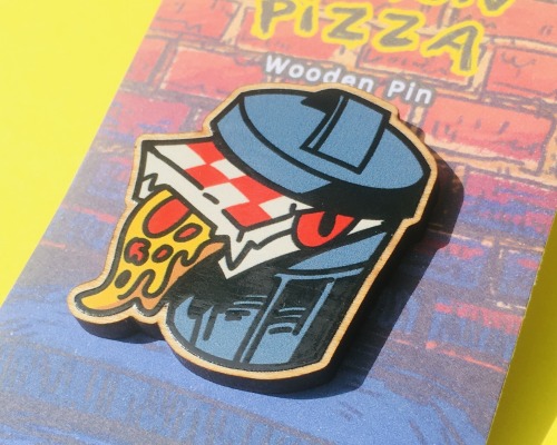 A demon pizza character that I turned into a pin! I’ll be posting a few more photosets of desi