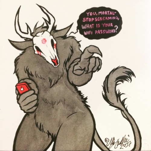 Inktober 7 &amp; 8, demons doing stuff. Leviatan has crappy WiFi and mooches off you cause yours
