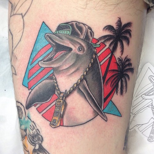 Porn Pics tattoosnob:  80’s Dolphin tattoo by @theleisurebandit