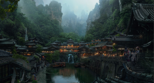 archatlas: Dmitry Zaviyalov Matte paintings: Japanese Village (images 01-04) City of Thousand T