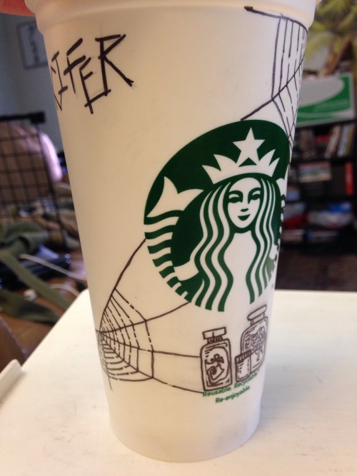 Inktober day 11Simple compilation of previous inktobers on a reusable Starbuck’s cup! Thanks