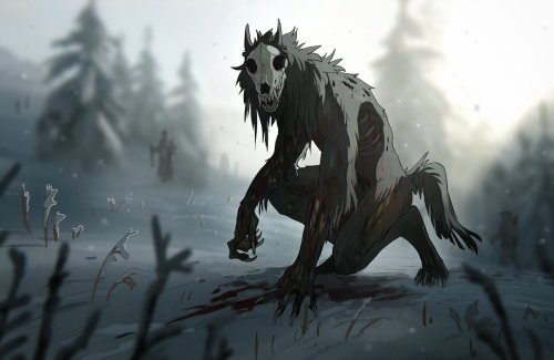 Creepy werewolves? Lady werewolves? Fighting winter werewolves? Yes, please. The first art is the fr