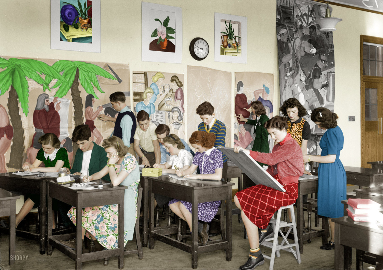 historyinprint:  An Art Class. 1939. 