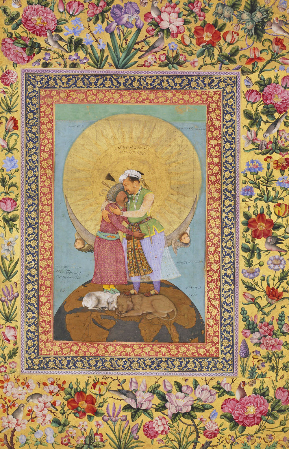 Allegorical representation of Emperor Jahangir and Shah Abbas of Persia from the