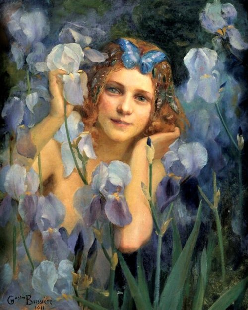 23silence: Gaston Bussière (1862-1928) - Wood Nymph Among Irises
