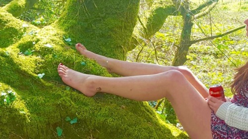 Barefoot walk through the woods