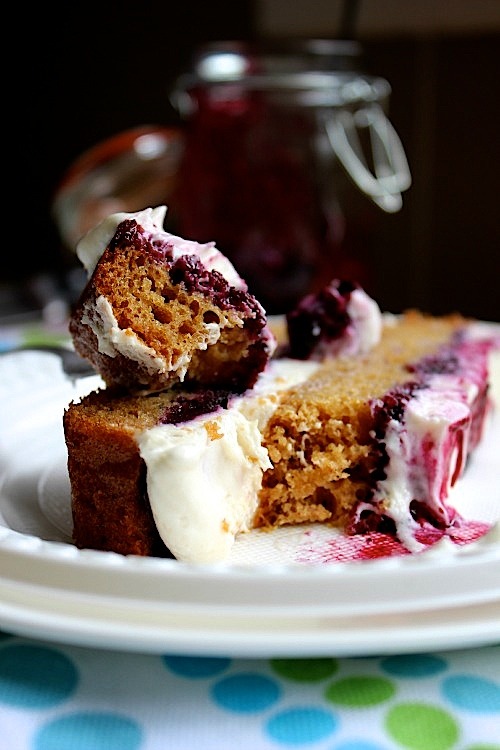 bakeddd:  roasted blueberry shortcake with whipped vanilla cream cheese frosting