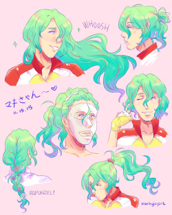 montybyart:  Got into bike hell a few weeks ago, came home tipsy from a gig just now, and this is the result. Seriously, how can you not want to draw his hair? Makishima is immaculate.  