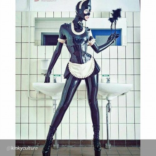 By @kinkyculture “Rubberized Latex-clad Fetish Maid❗ #latex #latexfetish #latexcatsuit #latexf
