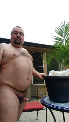 nudistbear:  Doing a little planting. 