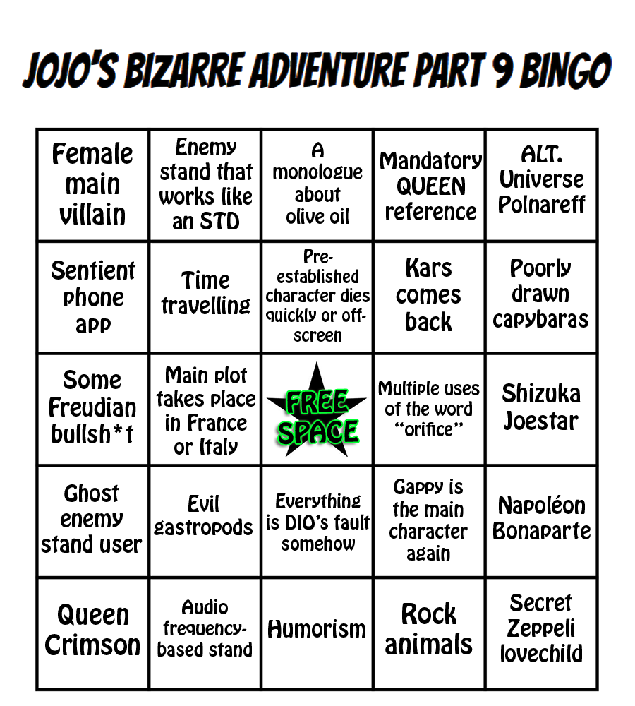 JoJo Stands Bingo Card