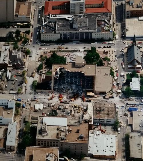 historicaltimes:  Aerial photo of Oklahoma City bombing site, April 27, 1995 via reddit