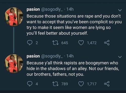 these are some very good points here however… there are those who lie and make false accusations. When they do that? They’re not furthering the cause. I don’t want to come across as disingenuous but…there is that other angle. Js.