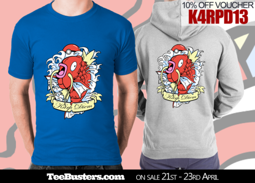 &lsquo;Karp Diem&rsquo; limited edition tees &amp; hoodies on sale on TeeBusters.com now