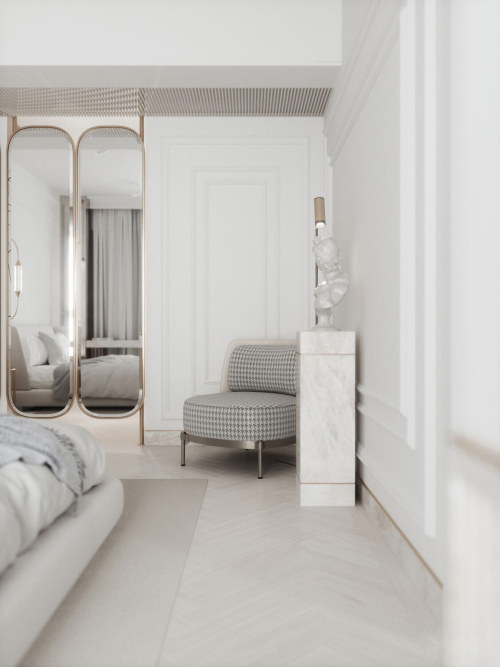 Light & Luxurious White Interior With Mirror, Metal &...