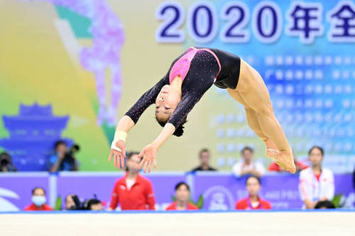 The all-around podium at the 2020 Chinese National ChampionshipsLiu Tingting, Wei Xiaoyuan, Qi QiSou