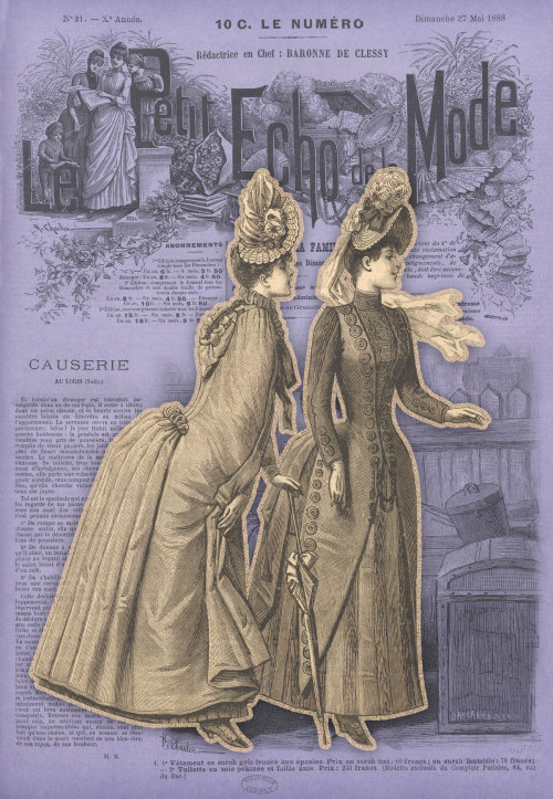 Le Petit écho de la mode, no. 21, vol. X, 27 mai 1888, Paris. Vètement en surah gris froncé aux épau